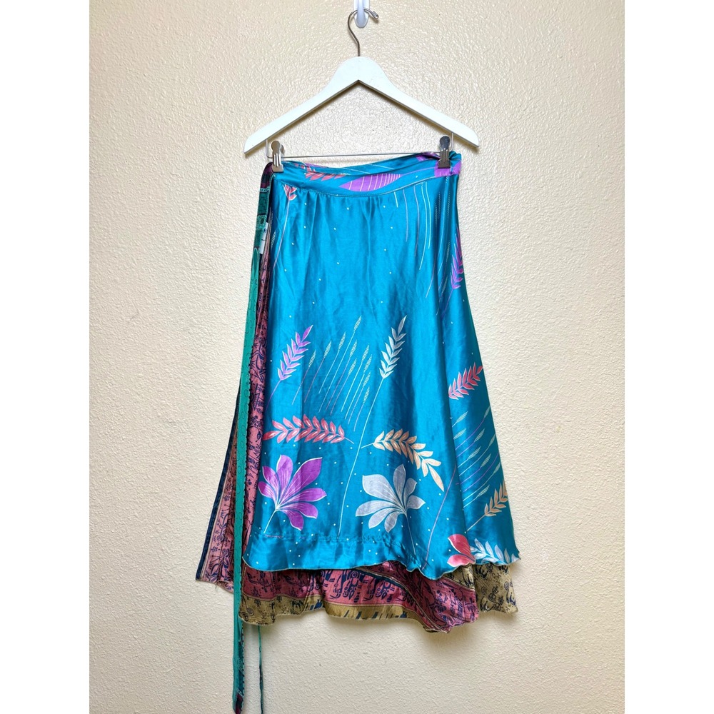 Darn Good Yarn XL Wrap Skirt Boho Reversible Recycled Silk Floral Ankle